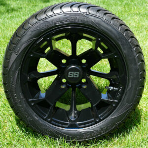 12″ Blackjack Gloss Black Aluminum Wheels Low Profile Dot Tires Combo