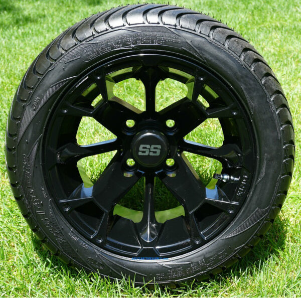 12″ Blackjack Gloss Black Aluminum Wheels Low Profile Dot Tires Combo