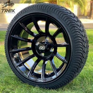 14″ Titan Gloss Black Aluminum Wheels Low Profile Dot Tires Combo