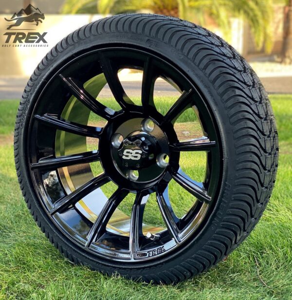 14″ Titan Gloss Black Aluminum Wheels Low Profile Dot Tires Combo