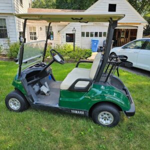 It was replaced with an eco 105ah 48 volt lithium battery. The battery package included a 12-volt converter, an onboard charger, and a battery monitor. During this install, great care was taken to avoid drilling or altering the cart. All original parts, with the exception of the lead acid batteries, will be sold with the item. This shopping cart is equipped with lights, lift, tires, seats, and other components. The upgraded motor and battery will supply the necessary power to propel the cart uphill and over long distances.