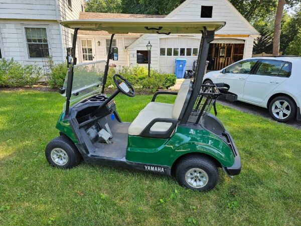 It was replaced with an eco 105ah 48 volt lithium battery. The battery package included a 12-volt converter, an onboard charger, and a battery monitor. During this install, great care was taken to avoid drilling or altering the cart. All original parts, with the exception of the lead acid batteries, will be sold with the item. This shopping cart is equipped with lights, lift, tires, seats, and other components. The upgraded motor and battery will supply the necessary power to propel the cart uphill and over long distances.